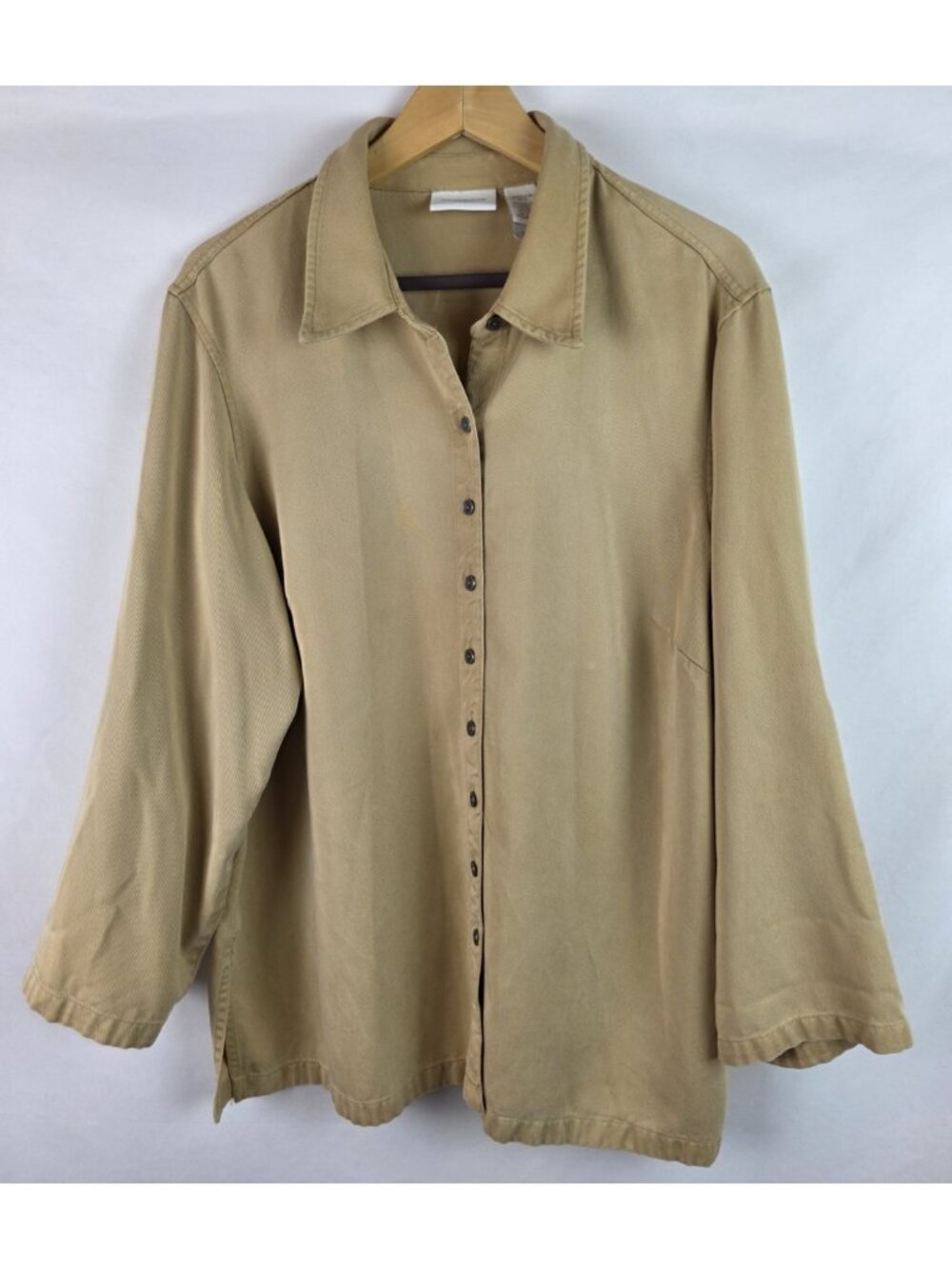 Liz Claiborne Womens Shirt Petite Size 2X Khaki Tan Button Down Long Sleeve Top